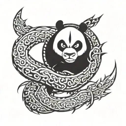 Ninja Panda Fighting Dragon
