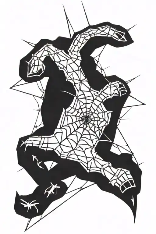 Neo Tribal Style Tattoo On Left Hand And Fingers With A Spider Web