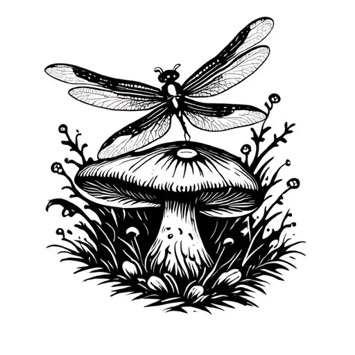Dragonfly Landing On A Mushroom