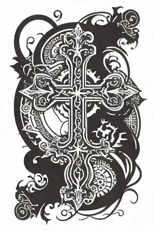 A Cross With Roman Numbers Going Down And Across Inside With Details Around The Cross