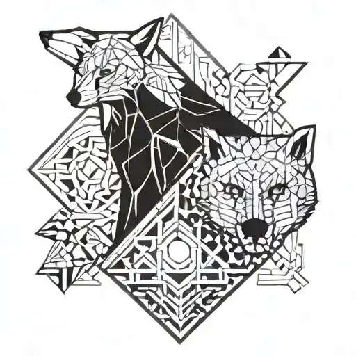A Geometric Fox And Bear Design Intertwined Together