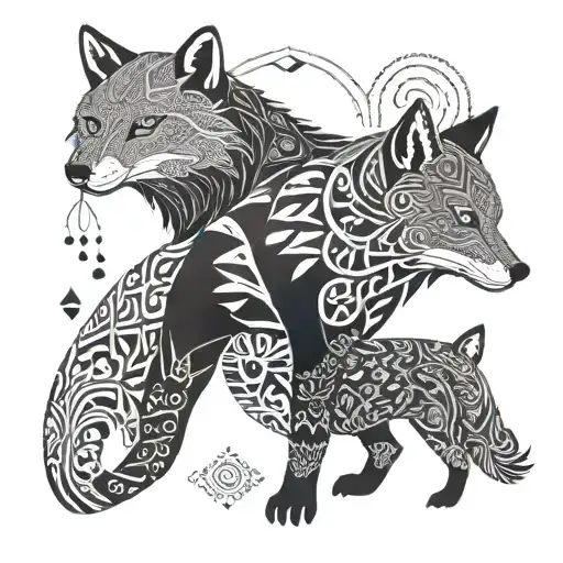 A Fox And Bear Silhouettes Filled With Intricate Dotwork Patterns