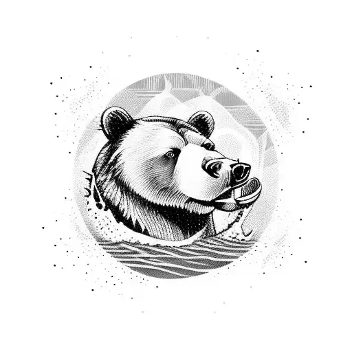 Bear Standing In A River Catching A Fish