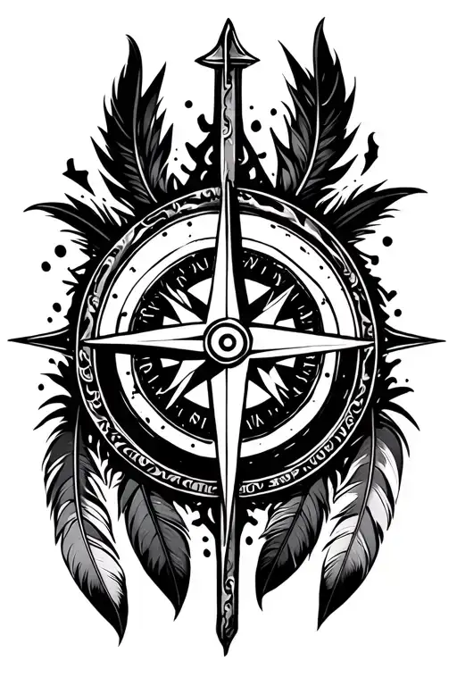 Cross Overlaying A Compass And Feathers Coming