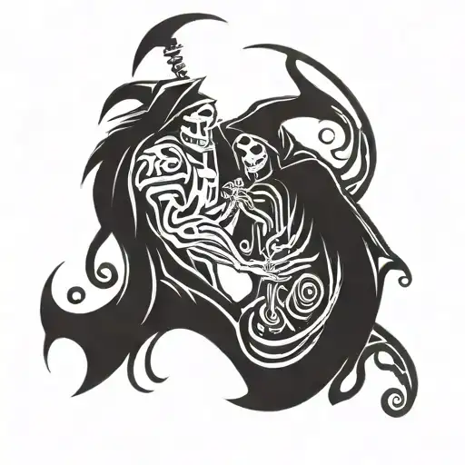 The Grim Reaper Holding A Shadow Figure Who Death