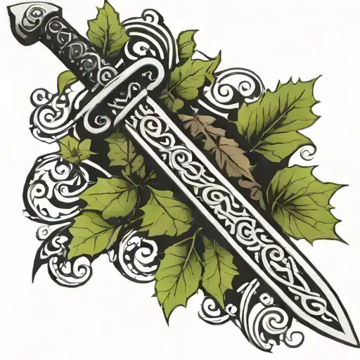 Sword And Scabbard Crossed With Ivy Wrapped Around It