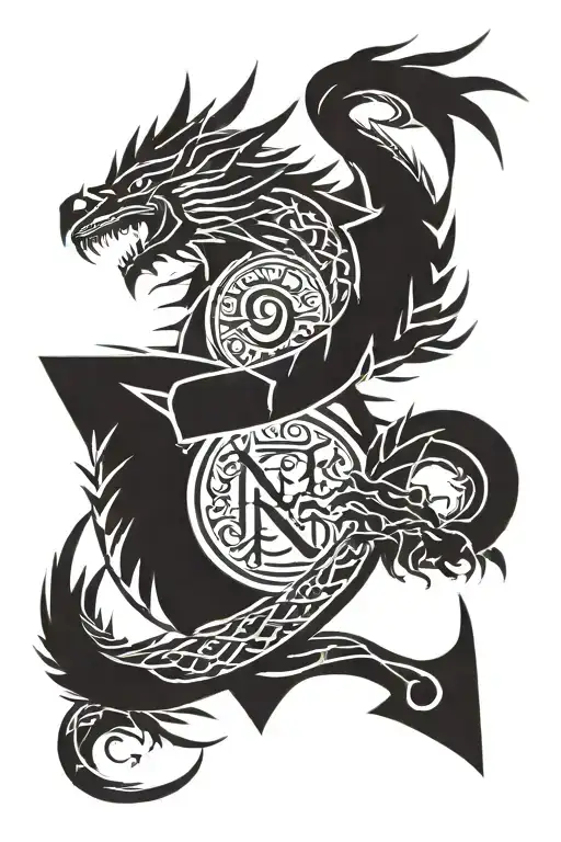 Dragon With Viking Rune With Nordic Runes