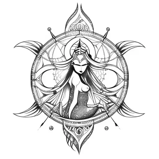 Capricorn Mermaid On A Crescent Moon Dream Catcher