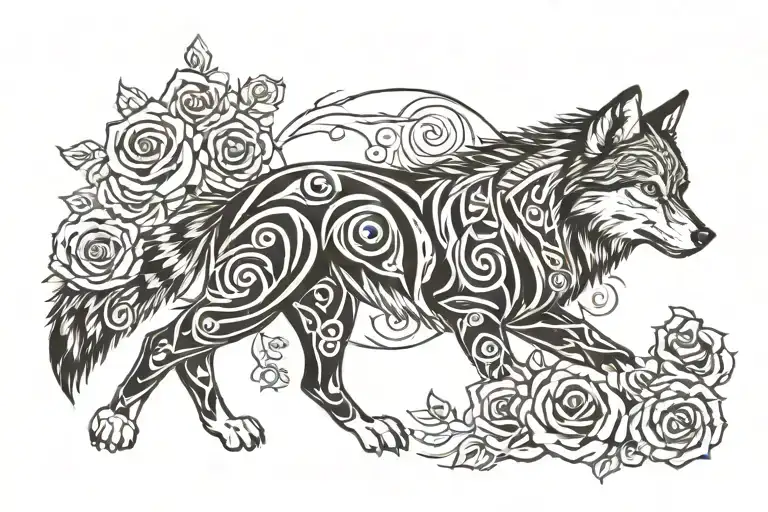 Wolf With Roses With Dillon Written Inside