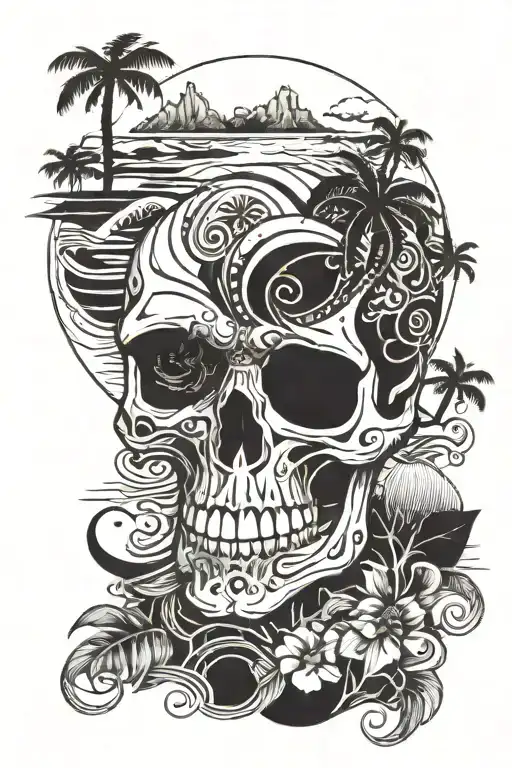 A Skull On Vacation In Ibiza Landscape