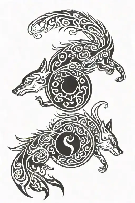 Yin Yang Symbol Formed By Two Foxes Dancing In The Forest