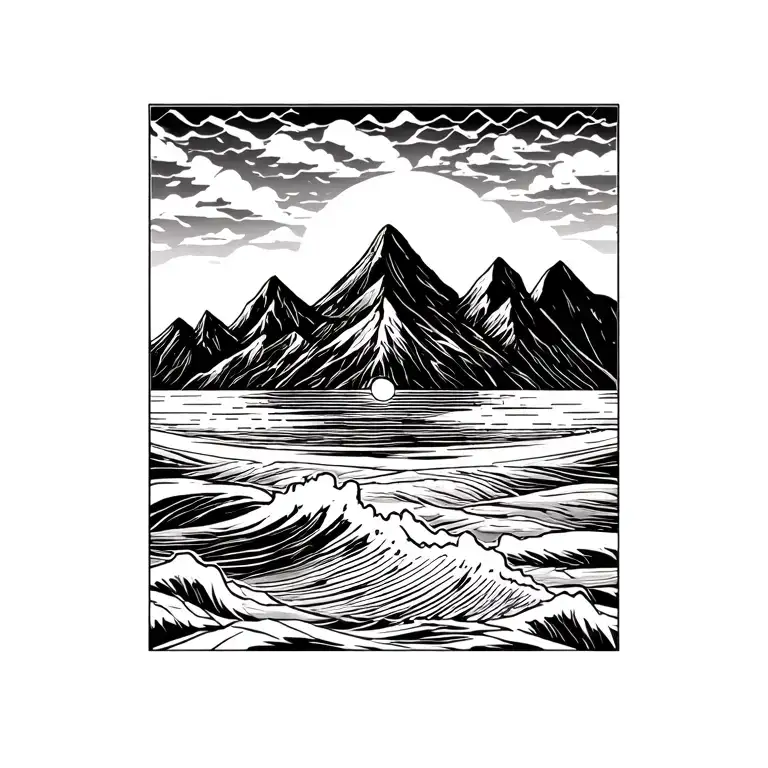Mountain And Ocean Scene