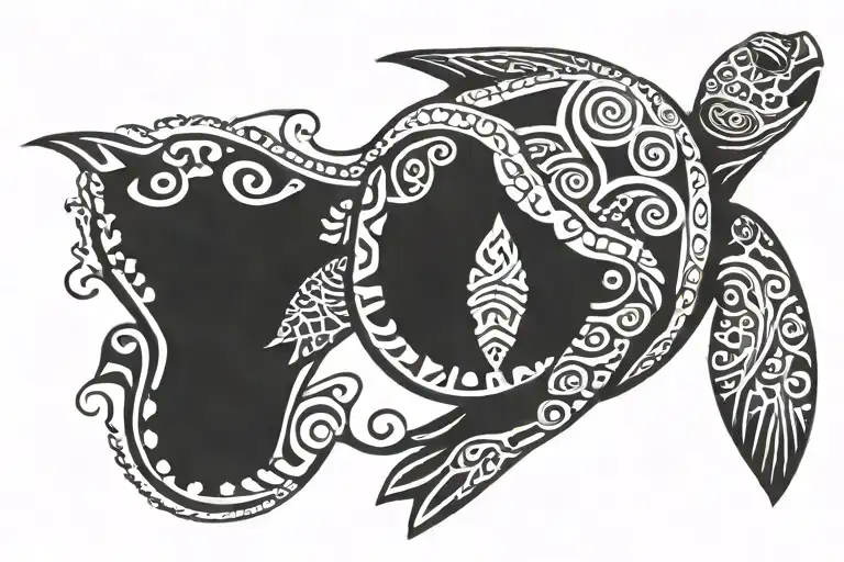 Filipino Tribal Turtle Swimming Underwater Scene Depicted