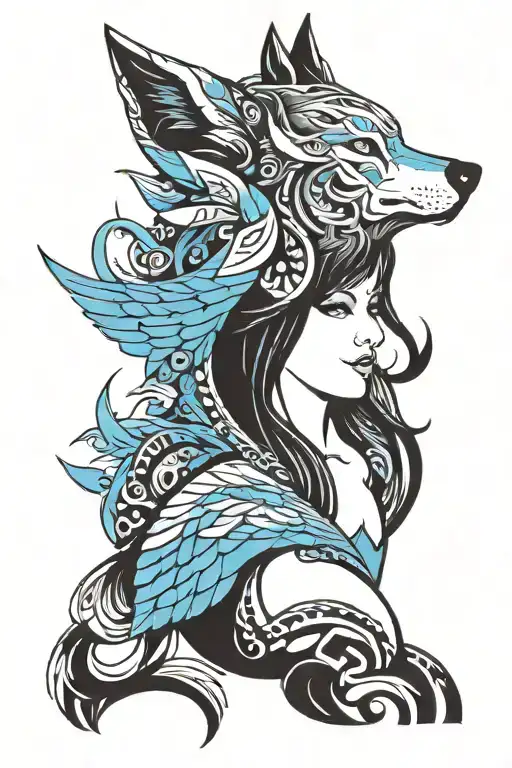 Wolf Woman Blue Wings