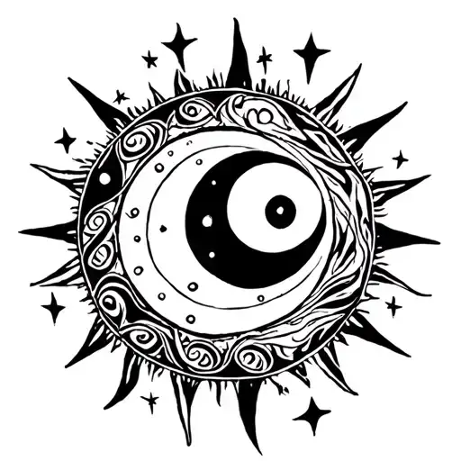 Sun And Moon Surrounded By Stars