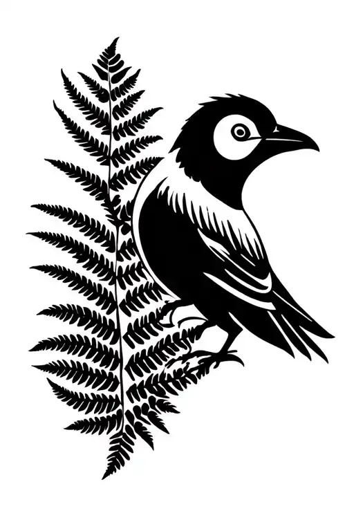 A Kiwi Bird Intertwined In A Silver Fern Forest