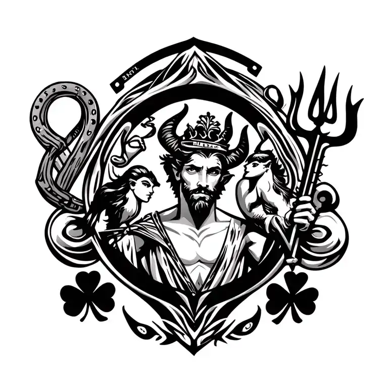 Harp And Robin And Shamrock And Horseshoe And Butterfly And Man Utd Devil Holding Trident