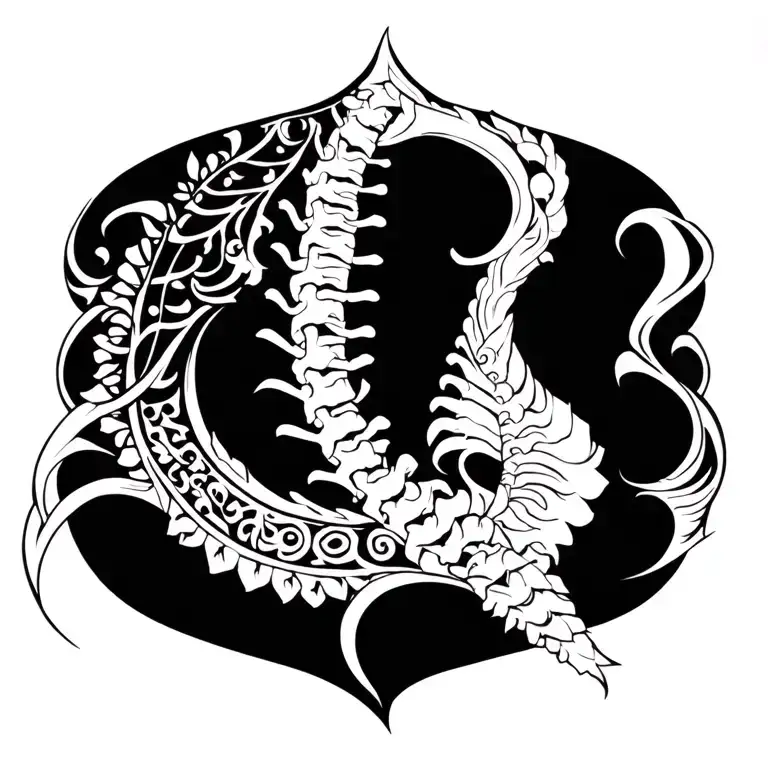 Spine Tattoo With Sanskrit And Detail