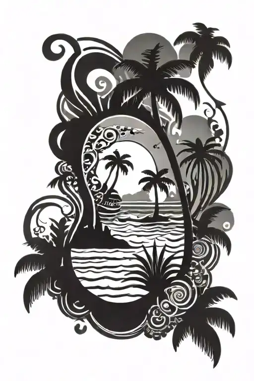 Anatomical Kidney And Beach Scene With Palm Tree