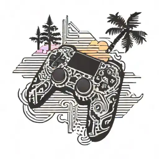 A Pixelated Gaming Controller Silhouette Against A Colorful Sunset Backdrop