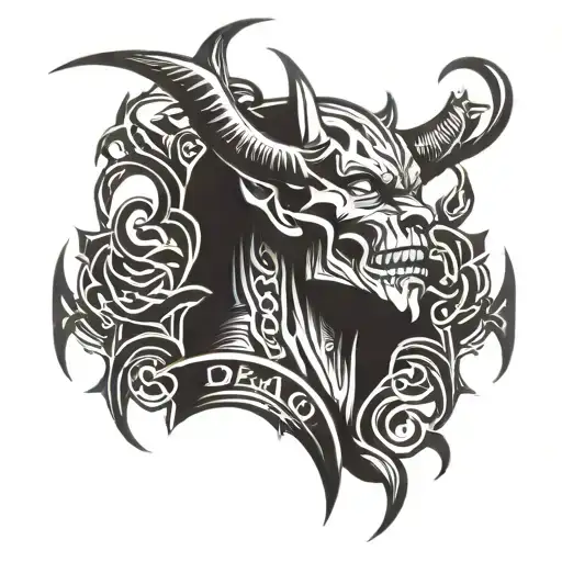 Neck Tattoo With The Word Demon With Gangster Letters