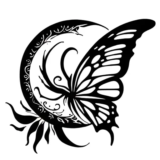 Whimsical Butterfly Flying With The Sun And Moon