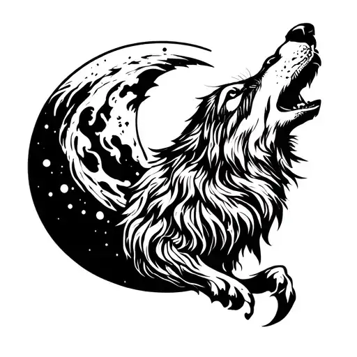 Midsize Wolf Howling To A Moon With The Moon Saying Rise To The Challenge