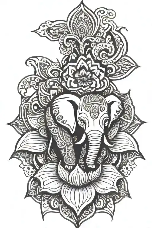 An Elephent Staring Straight Inside A Lotus Flower