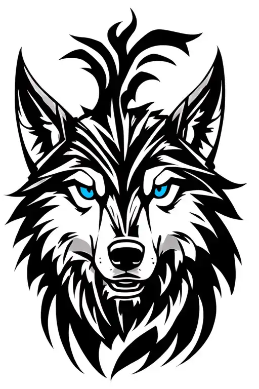 Viking Wolf Head Blue Eyes Looking