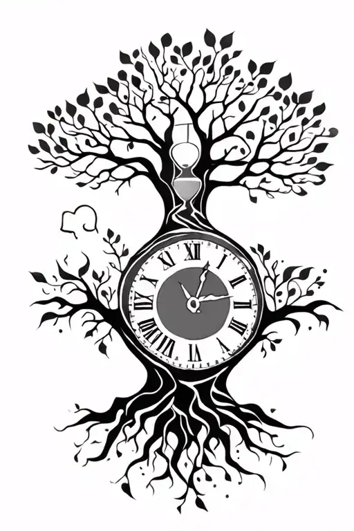 Tree Of Life Growing To Show My Family Clock And Scale Hour Glass And Names