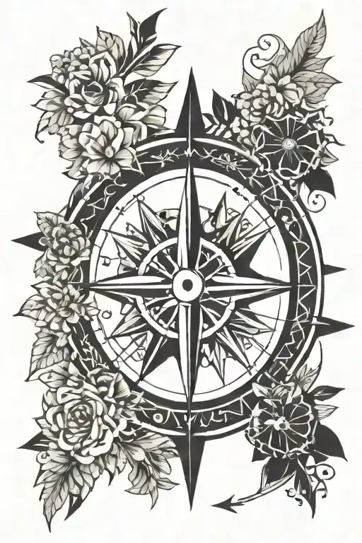 Compass Made From Flowers Has Arrow On It Showing West