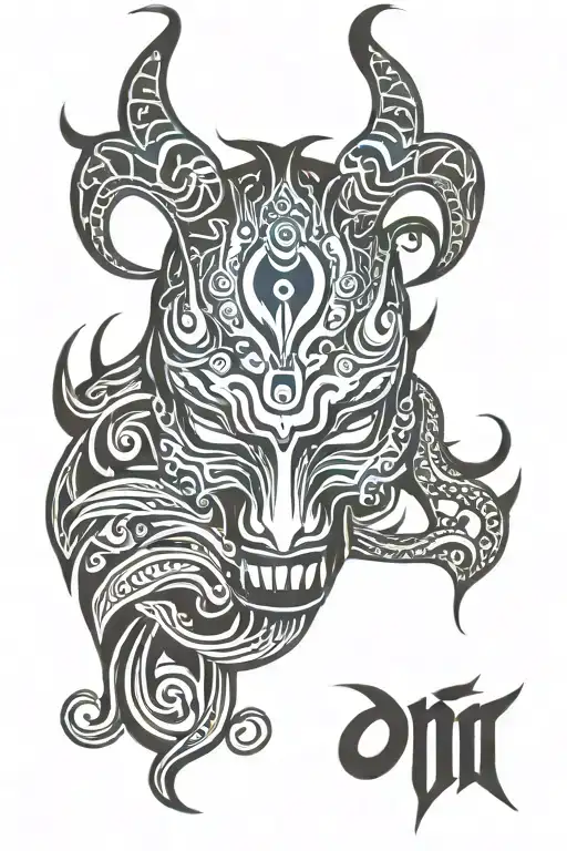 Oni Mask Blue And Black With Gemini Zodiac Sign In The Eye