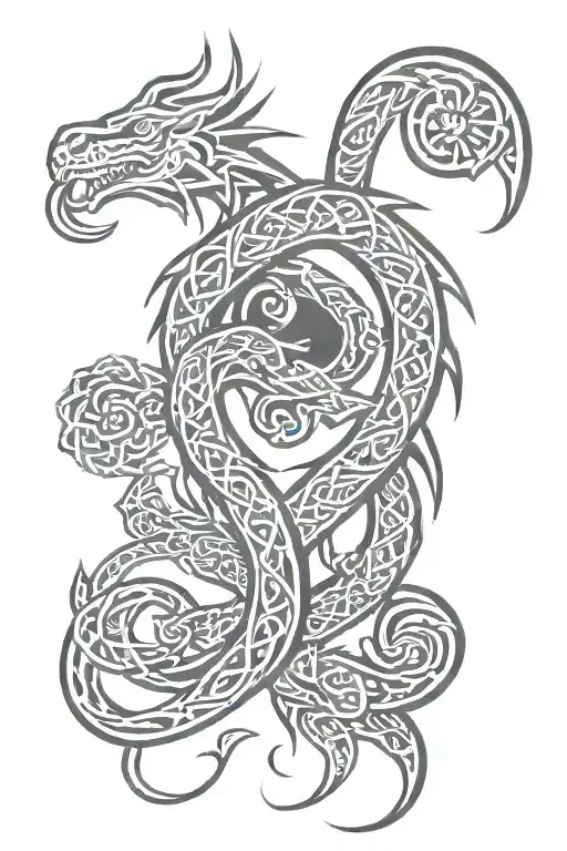 Celtic Dragon Intertwined With Shamrocks And Celtic Knots