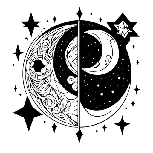 Zodiac Signs With Stars And Moon Merging Together