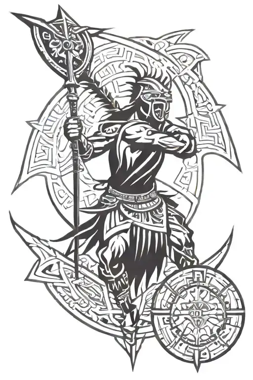 A Tribal Warrior With A Spear And Shield In A Hunting And Fishing Setting
