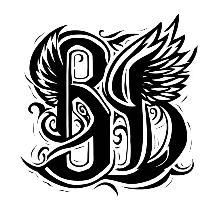 Two Capital Letter B Facing Each Other With Wings On Each Side
