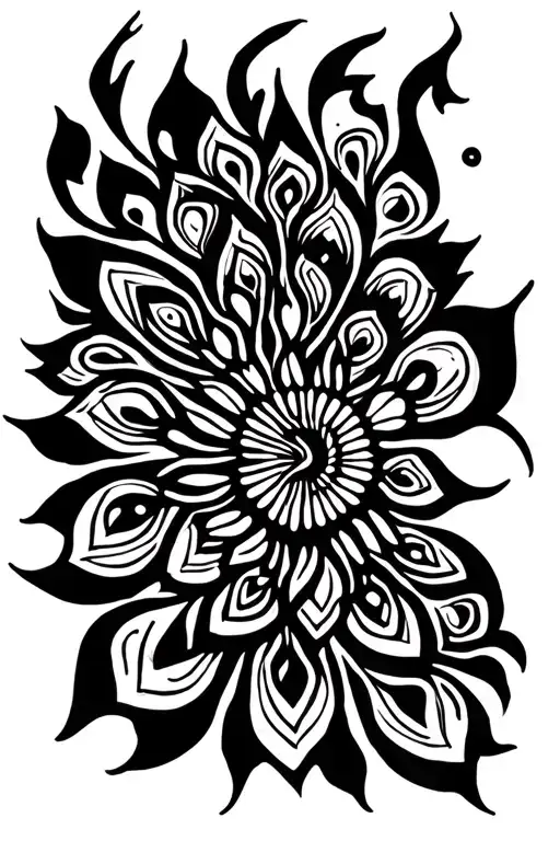Black Ornamental Peacock Tattoo Design