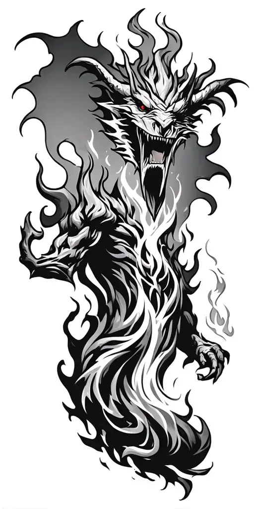 Fire Breathing Demon With Forest Background Black And White