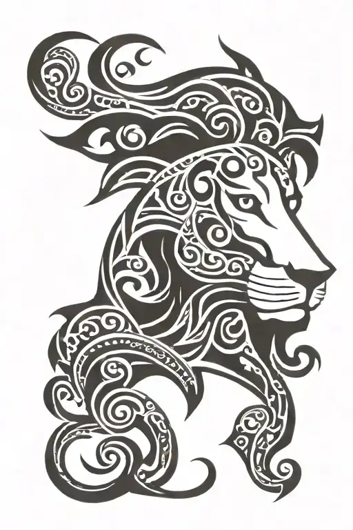 Tribal Tattoo With Lion Head