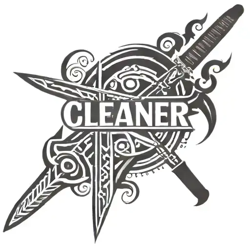 Horizontal Sword With The Word Cleaner On It In A Sleek Font
