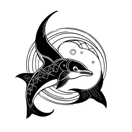 Indian Pen With Dolphin And Moon