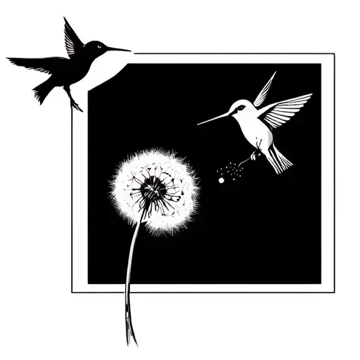 Hummingbird And A Dandelion Blowing