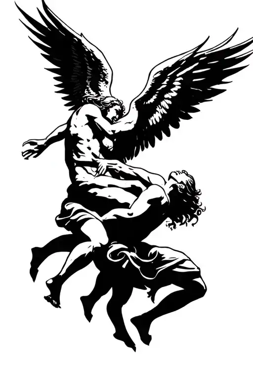 Biblical Angel Defeating A Fallen Angel