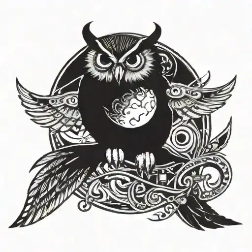 Demented Owl Flying With The Moon
