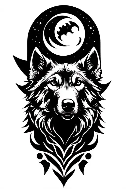 Dogs And Wolves Night Sky With Moon