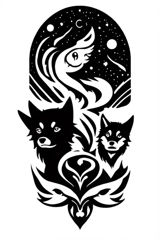 Dogs And Wolves Night Sky With Anbu Logo