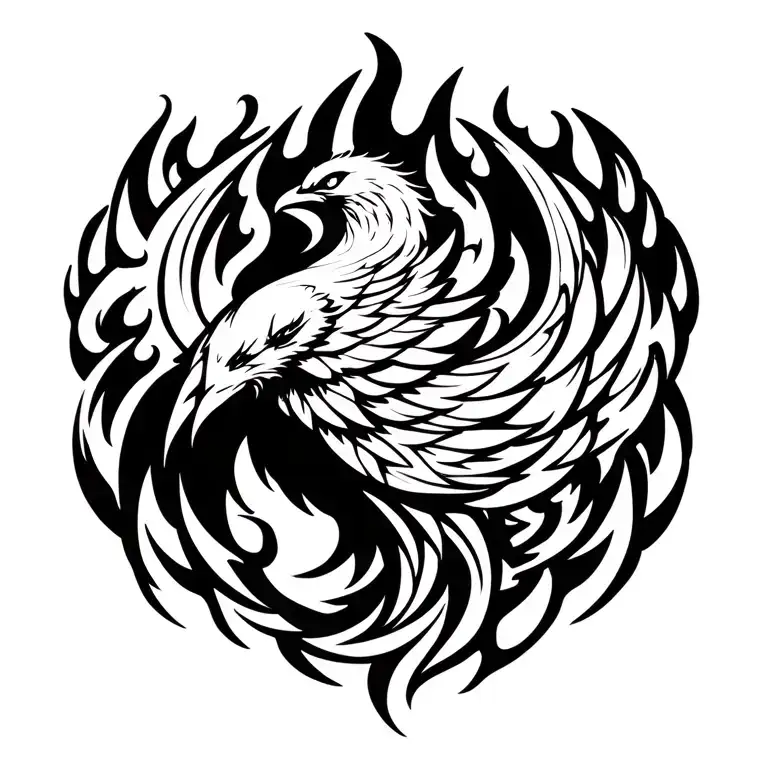 Phoenix Emerging From Flames Upper Back