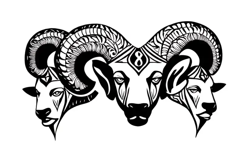 Aries Symbol Withh 3 Heads And Each Head Has The Number 9 In The Forehead