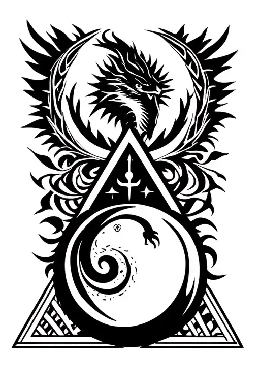 Virgo Zodiac Sign With Sun An Moon In A Triangle With A Dragon