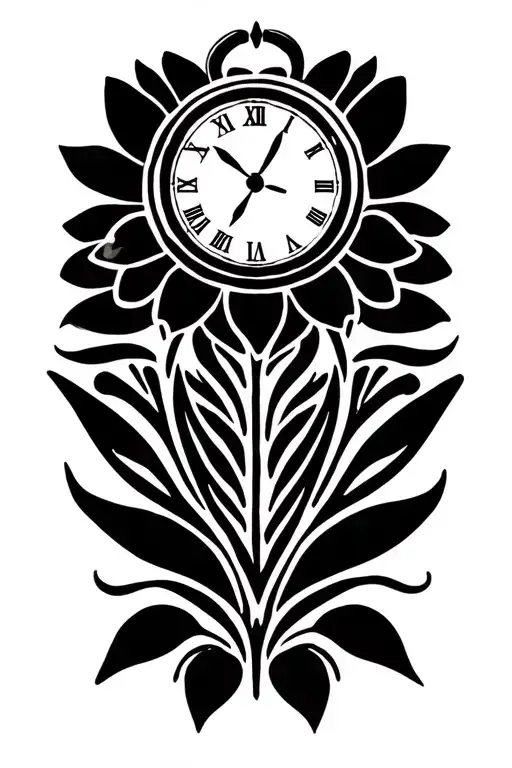 Flower Line Work With Clock And A Date Written Inside